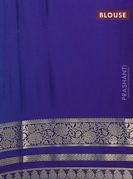Semi mysore silk saree teal blue and blue with plain body and zari woven border