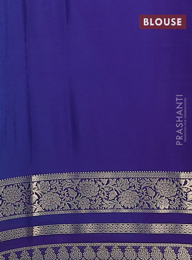 Semi mysore silk saree teal blue and blue with plain body and zari woven border