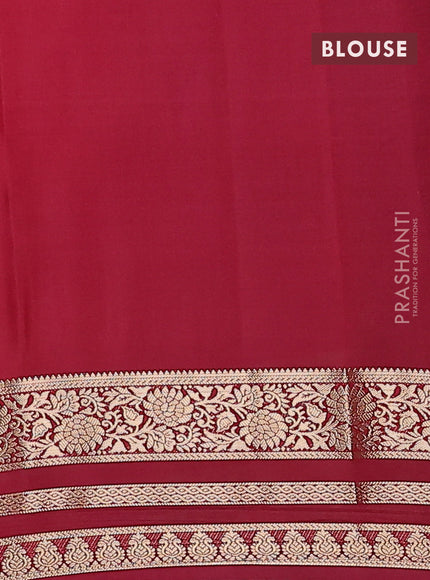 Semi mysore silk saree dark peach and deep maroon with plain body and zari woven border