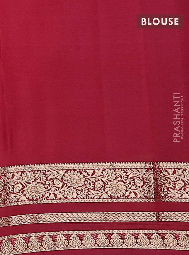 Semi mysore silk saree dark peach and deep maroon with plain body and zari woven border