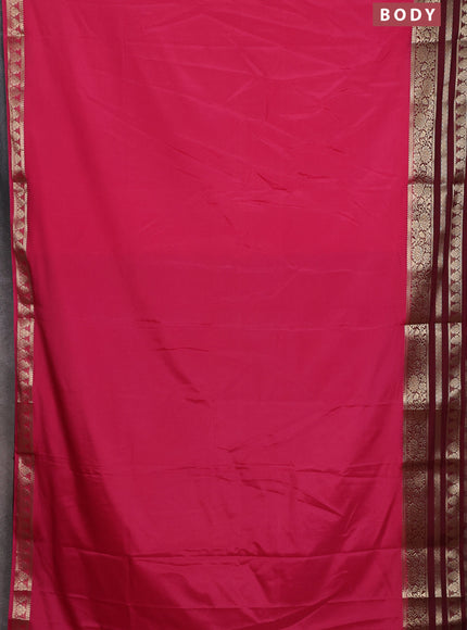 Semi mysore silk saree pink shade and deep maroon with plain body and zari woven border