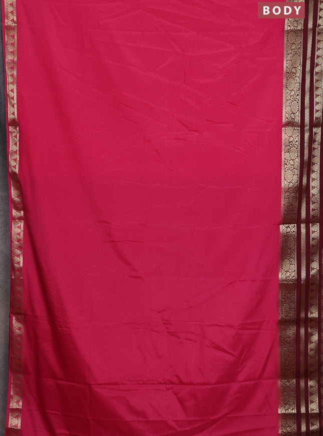 Semi mysore silk saree pink shade and deep maroon with plain body and zari woven border