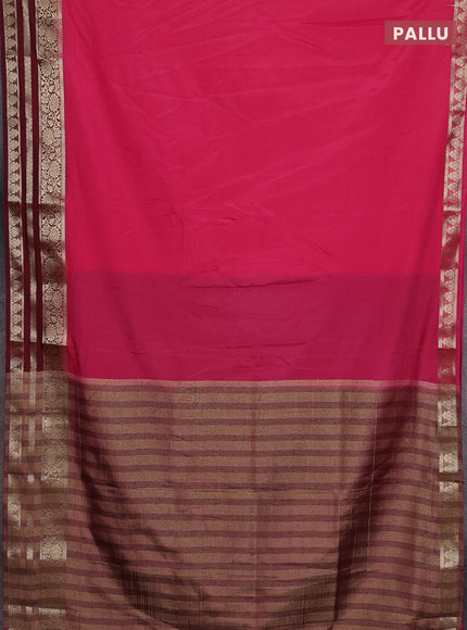 Semi mysore silk saree pink shade and deep maroon with plain body and zari woven border