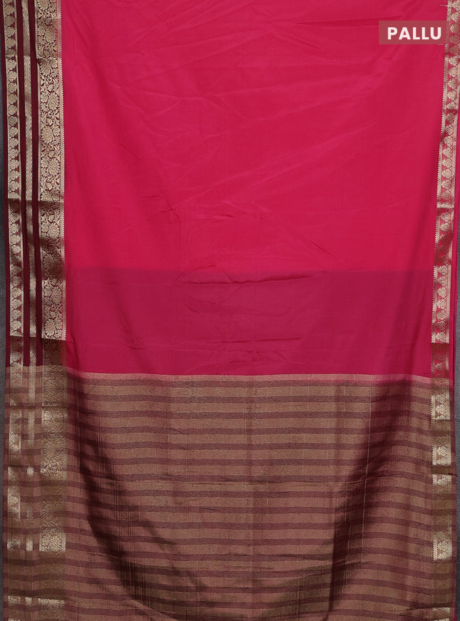 Semi mysore silk saree pink shade and deep maroon with plain body and zari woven border