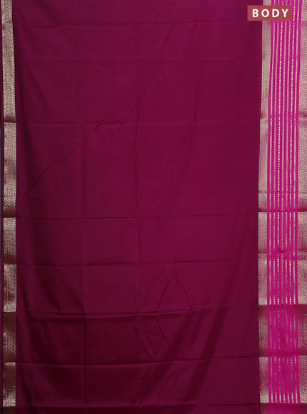 Semi mysore silk saree wine shade and pink with plain body and zari woven border