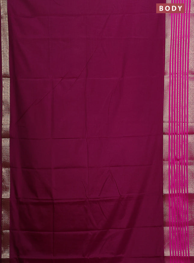 Semi mysore silk saree wine shade and pink with plain body and zari woven border