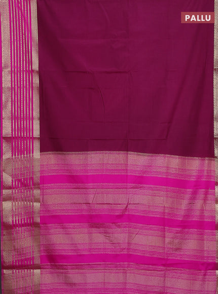 Semi mysore silk saree wine shade and pink with plain body and zari woven border