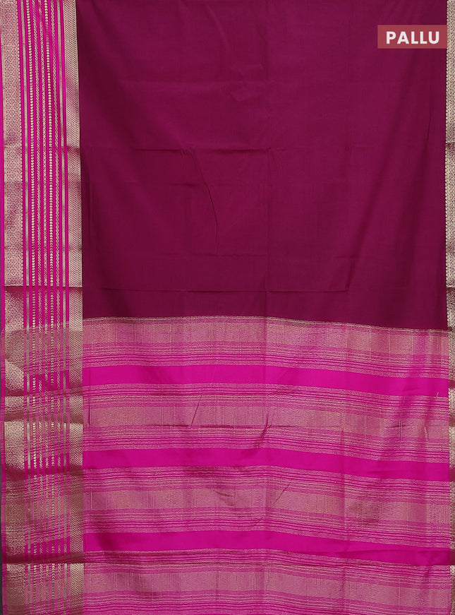 Semi mysore silk saree wine shade and pink with plain body and zari woven border