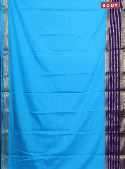 Semi mysore silk saree light blue and violet with plain body and zari woven border