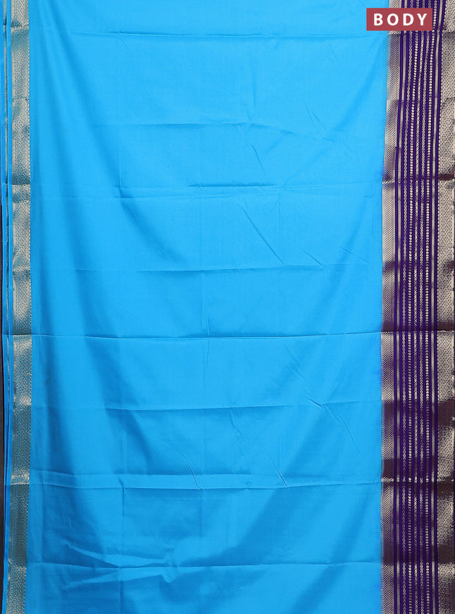 Semi mysore silk saree light blue and violet with plain body and zari woven border