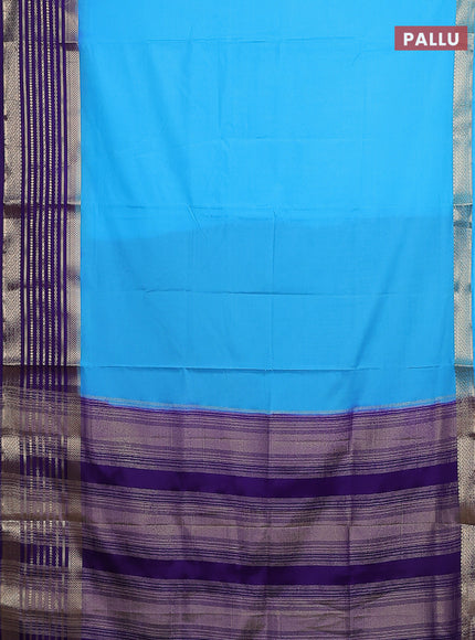 Semi mysore silk saree light blue and violet with plain body and zari woven border