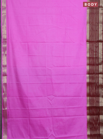 Semi mysore silk saree lotus pink and deep maroon with plain body and zari woven border