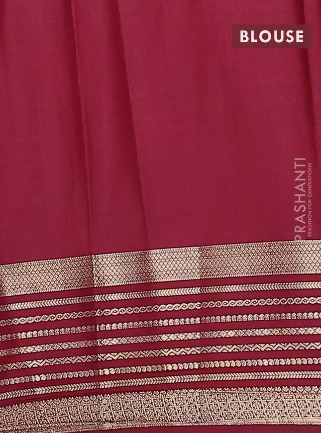 Semi mysore silk saree lotus pink and deep maroon with plain body and zari woven border