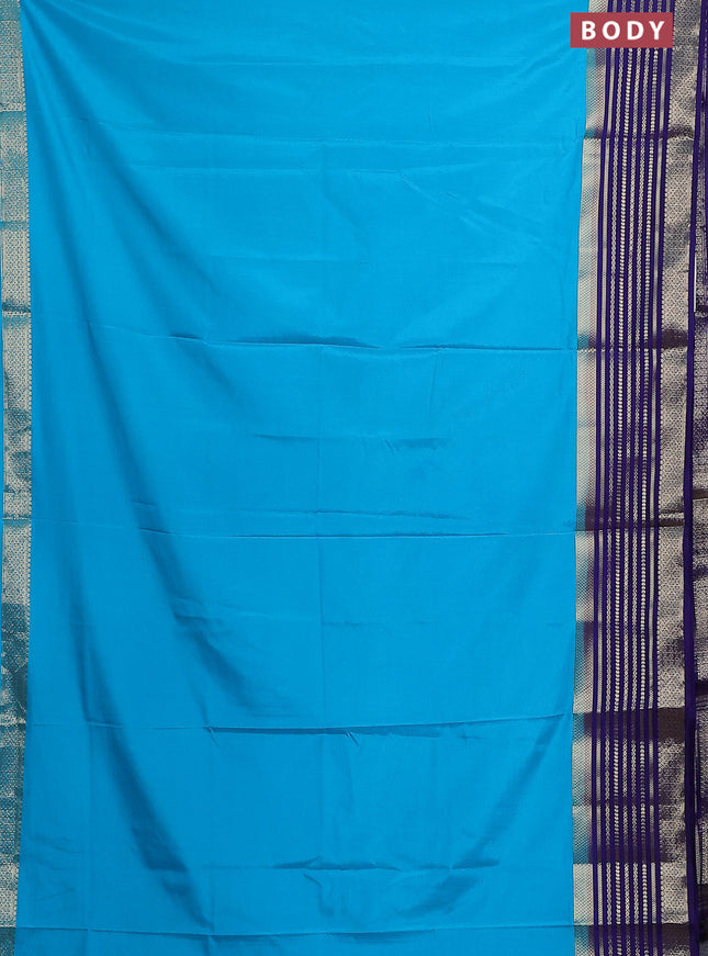 Semi mysore silk saree teal blue and blue with plain body and zari woven border