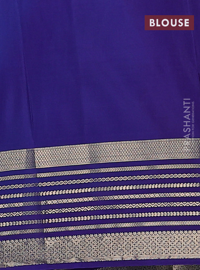 Semi mysore silk saree teal blue and blue with plain body and zari woven border