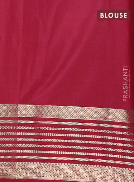 Semi mysore silk saree peach pink and maroon with plain body and zari woven border