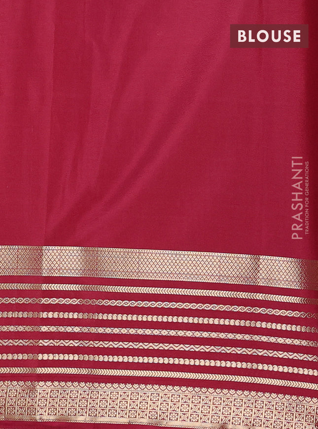Semi mysore silk saree peach pink and maroon with plain body and zari woven border