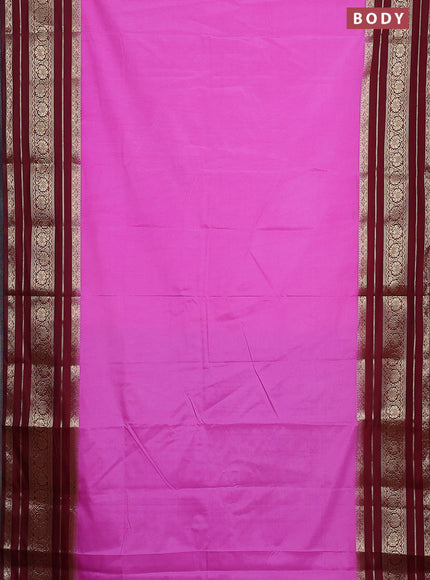 Semi mysore silk saree light pink and deep maroon with plain body and long zari woven border