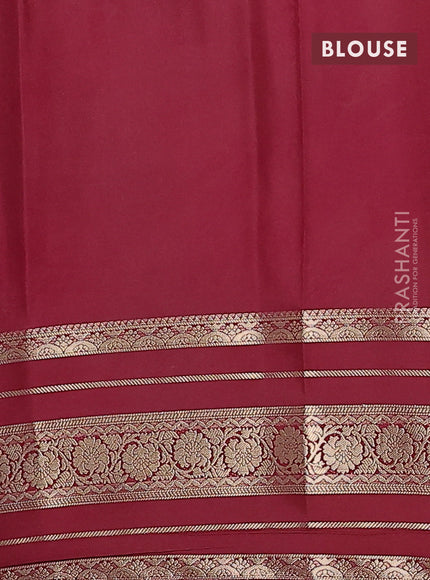 Semi mysore silk saree light pink and deep maroon with plain body and long zari woven border