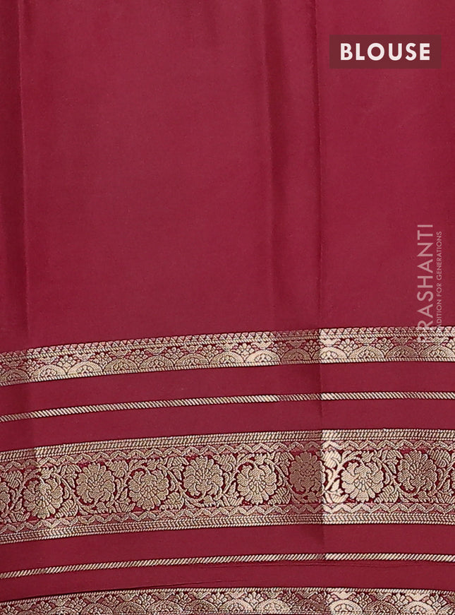 Semi mysore silk saree light pink and deep maroon with plain body and long zari woven border
