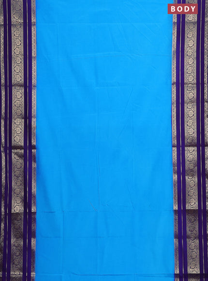 Semi mysore silk saree light blue and blue with plain body and long zari woven border