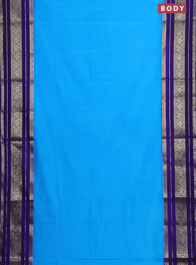 Semi mysore silk saree light blue and blue with plain body and long zari woven border