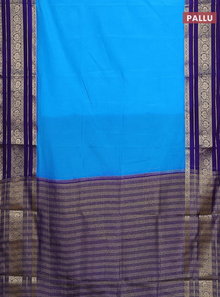Semi mysore silk saree light blue and blue with plain body and long zari woven border