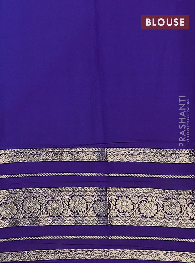 Semi mysore silk saree light blue and blue with plain body and long zari woven border