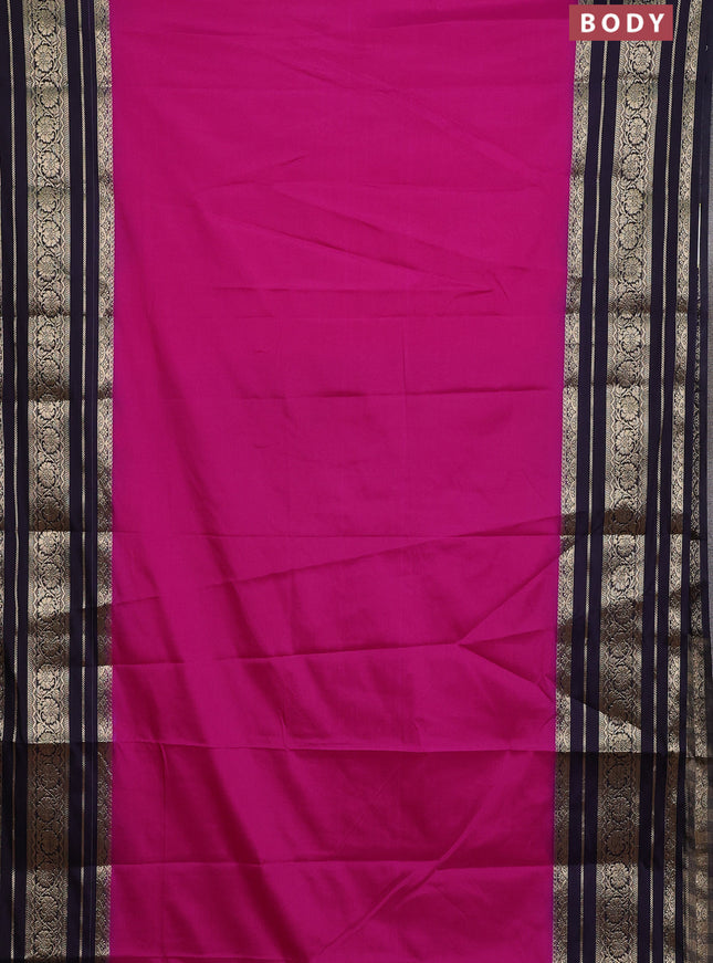 Semi mysore silk saree magenta pink and navy blue with plain body and long zari woven border