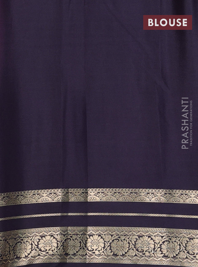 Semi mysore silk saree magenta pink and navy blue with plain body and long zari woven border