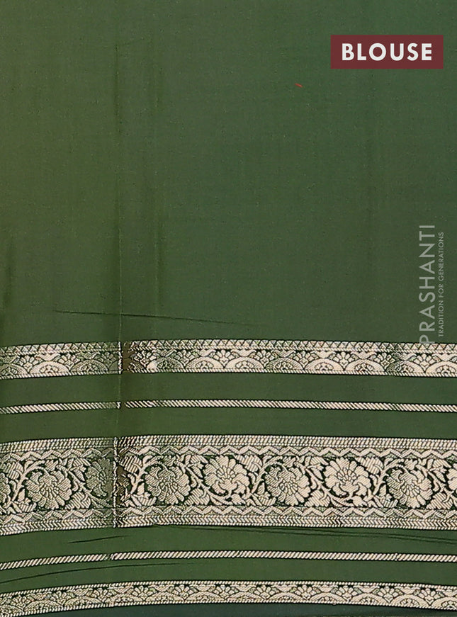 Semi mysore silk saree dark mustard and sap green with plain body and long zari woven border