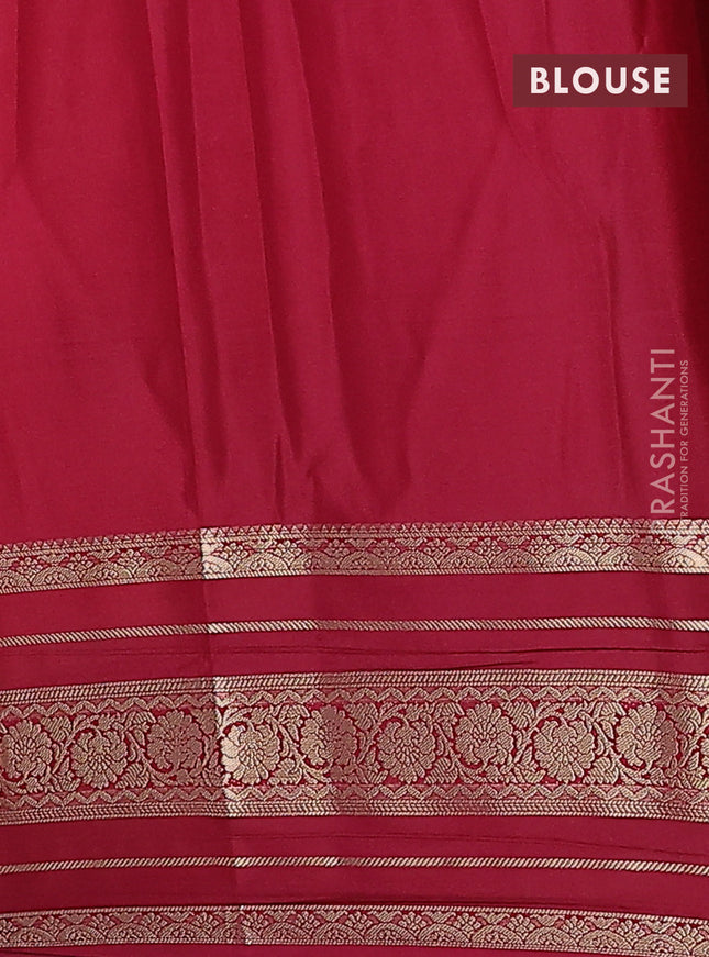 Semi mysore silk saree peach orange and maroon with plain body and long zari woven border