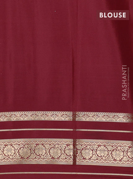 Semi mysore silk saree peach pink and deep maroon with plain body and long zari woven border
