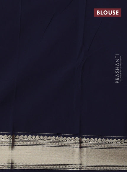 Semi kanchipuram silk saree dark mustard and navy blue with zari woven buttas and zari woven korvai border