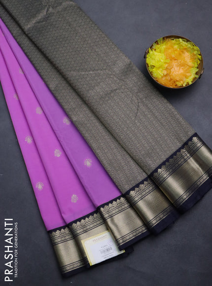 Semi kanchipuram silk saree lavender and navy blue with zari woven buttas and zari woven korvai border