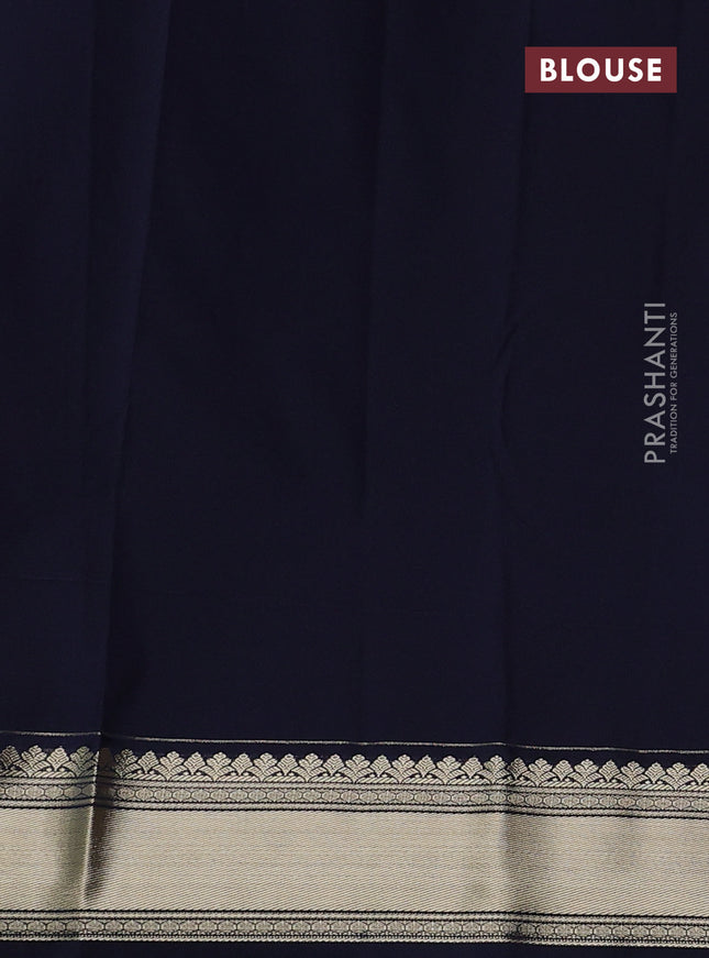 Semi kanchipuram silk saree mustard yellow and navy blue with zari woven buttas and zari woven korvai border