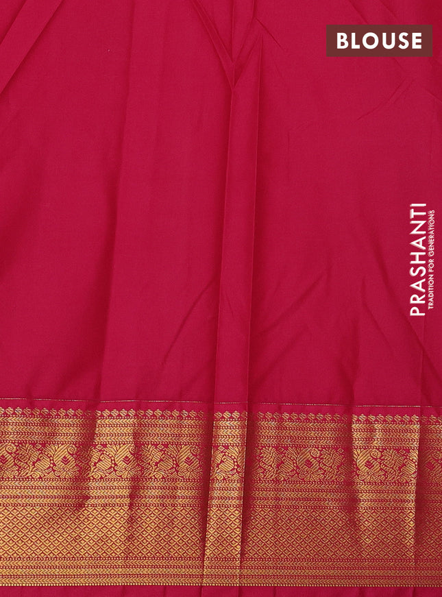 Semi kanchipuram silk saree teal green and pink with allover zari checks & buttas and rich zari woven korvai border