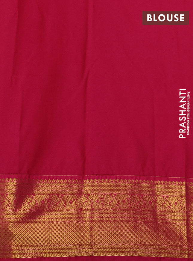 Semi kanchipuram silk saree green shade and pink with allover zari checks & buttas and rich zari woven border