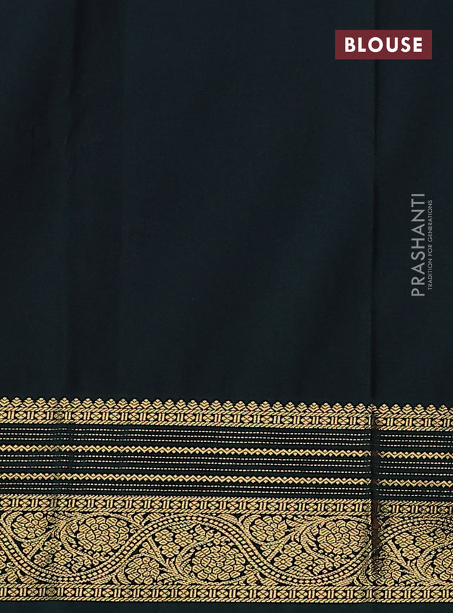 Semi kanchipuram silk saree pink and dark green with zari woven floral buttas and zari woven korvai border