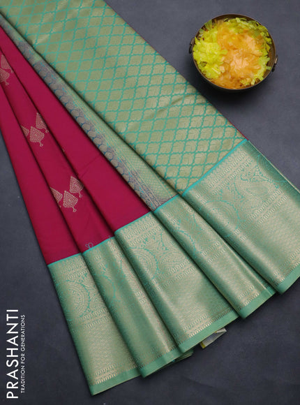 Semi kanchipuram silk saree pink and teal green shade with zari woven buttas and long zari woven korvai border