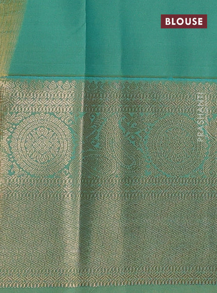 Semi kanchipuram silk saree pink and teal green shade with zari woven buttas and long zari woven korvai border