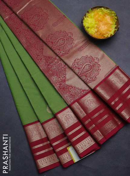 Semi kanchipuram silk saree pastel green and pink with zari woven buttas and rich zari woven korvai border