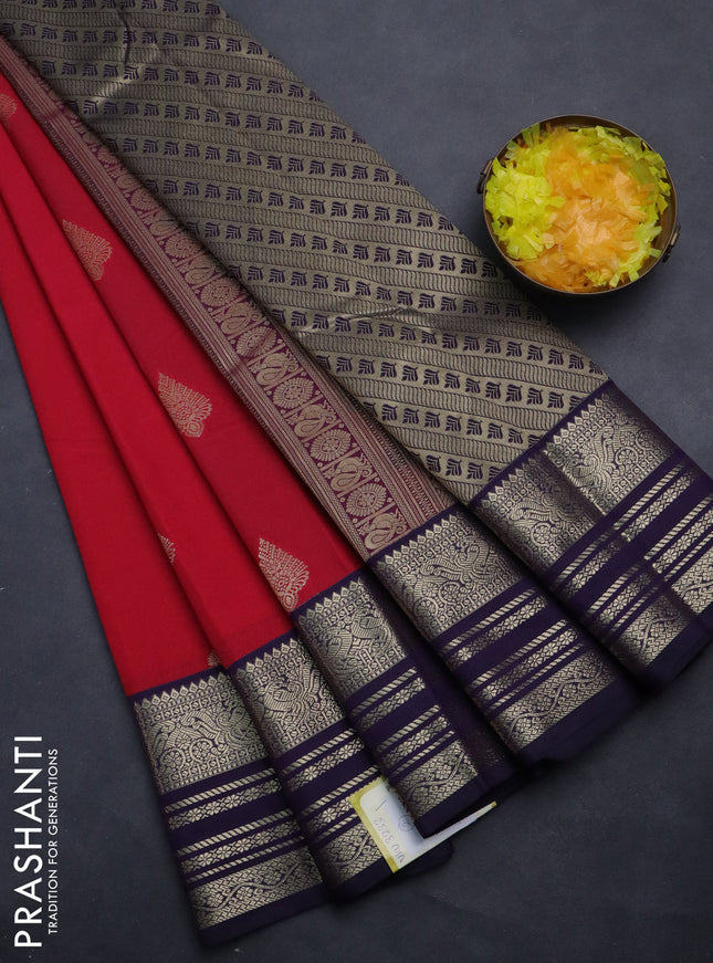 Semi kanchipuram silk saree pink and deep violet with annam zari woven buttas and rich zari woven border