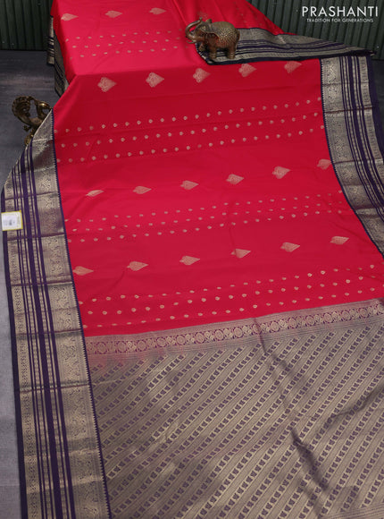 Semi kanchipuram silk saree pink and deep violet with annam zari woven buttas and rich zari woven border