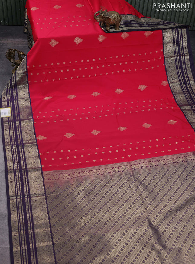 Semi kanchipuram silk saree pink and deep violet with annam zari woven buttas and rich zari woven border