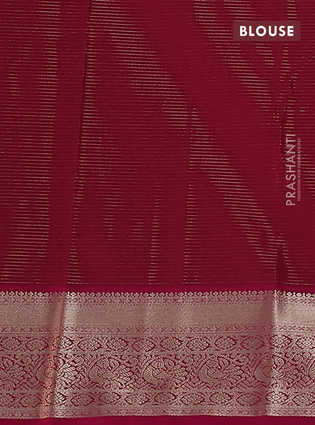 Semi kanchipuram silk saree bottle green and magenta pink with allover small zari checks & buttas and rich zari woven korvai border