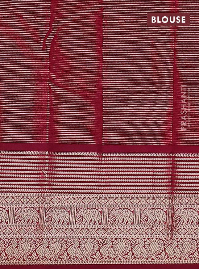 Semi kanchipuram silk saree dual shade of green and maroon with allover zari checks & buttas and rich zari woven korvai border