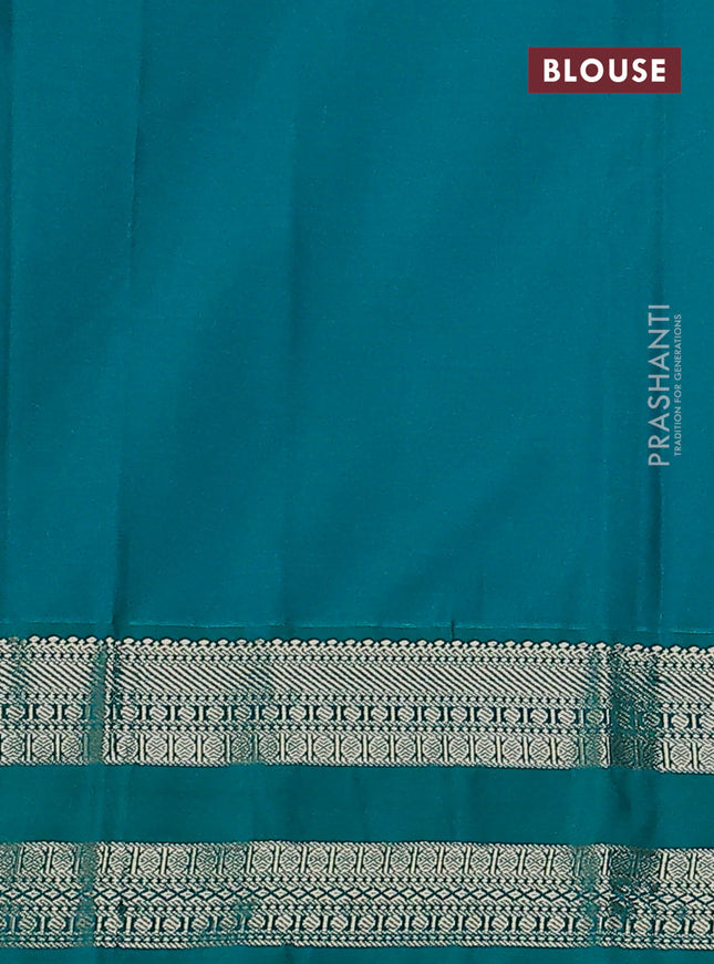 Semi kanchipuram silk saree dark magenta pink and teal green with zari woven buttas and rettapet zari woven korvai border