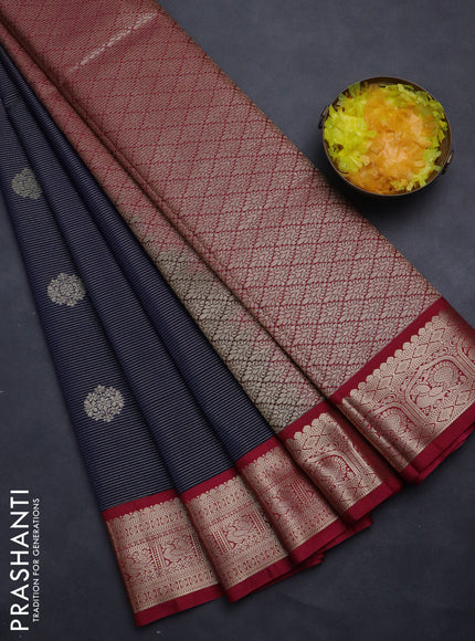 Semi kanchipuram silk saree navy blue and pink with allover zari weaves & buttas and rich zari woven korvai border