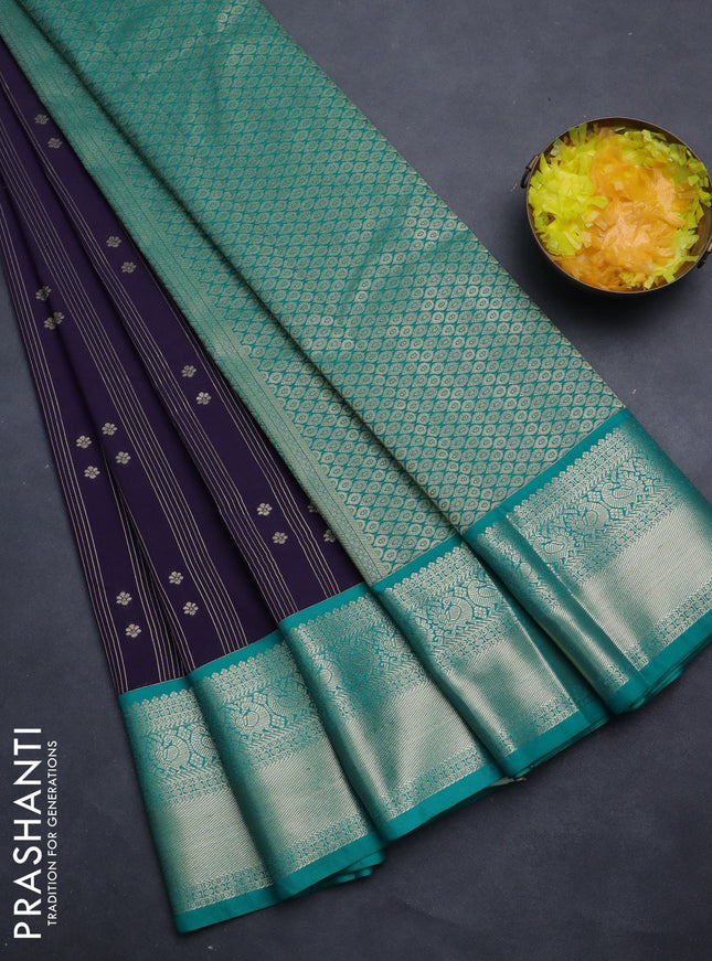 Semi kanchipuram silk saree jamun shade and teal green with allover zari weaves & buttas and rich zari woven korvai border